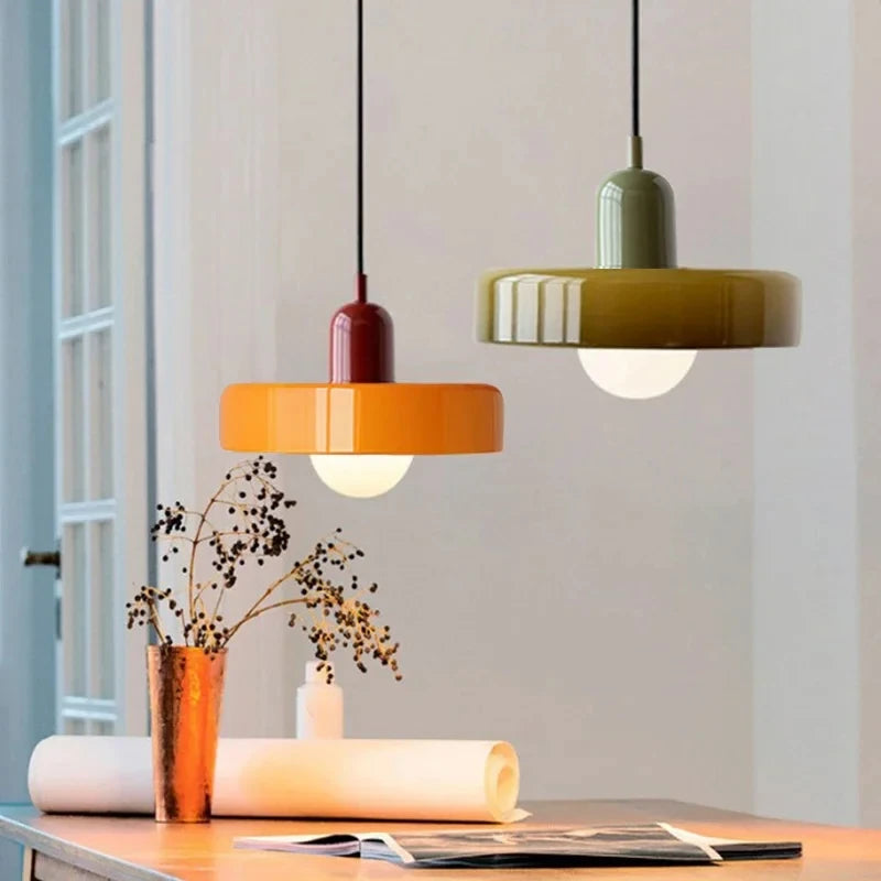 Bauhaus Stained Glass Pendant Light | Mid Century Modern Hanging Lamp | Retro Designer Vintage Interior Lighting For Dining Room, Home & Restaurant