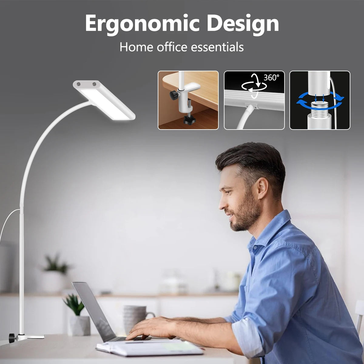 LED Desk Lamp for Home Office | Dimmable Gooseneck Reading Light with Adjustable Flexible Arm | Eye-Caring Task Lamp for Desk, Study & Bedside
