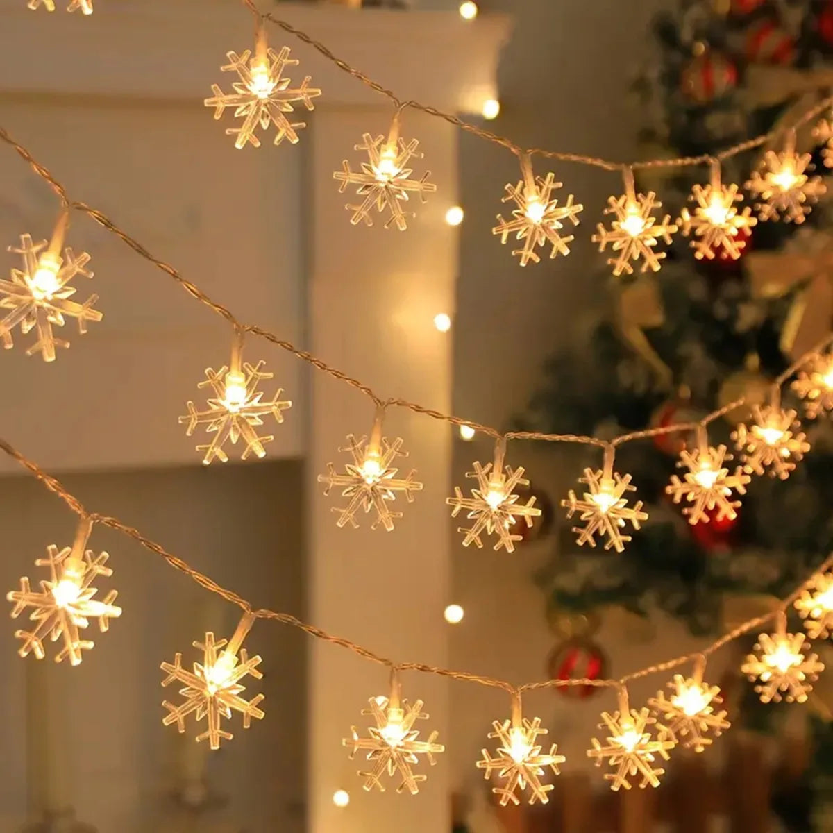 Battery Operated Christmas Lights | LED Snowflake Fairy Lights | Indoor String Lights for Bedroom & Christmas Home Decor