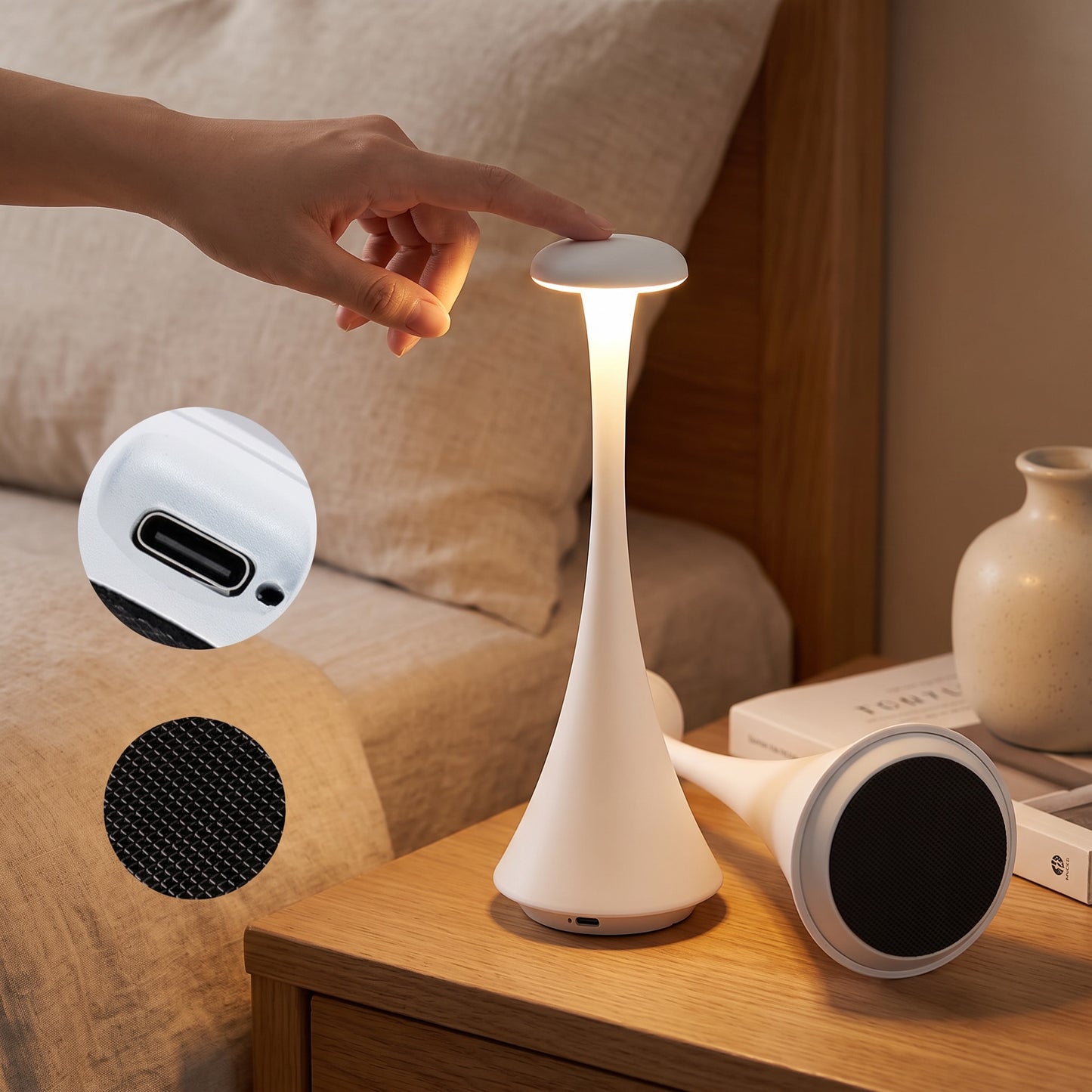 Mushroom Lamp | USB-C Rechargeable Cordless Touch Table Lamp
