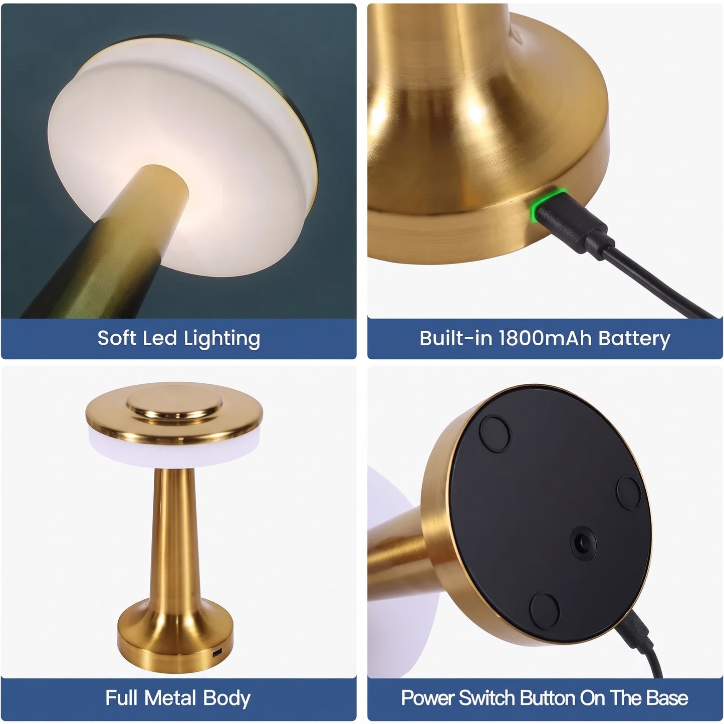 Cordless Table Lamp | Rechargeable Metal Touch Mood Light
