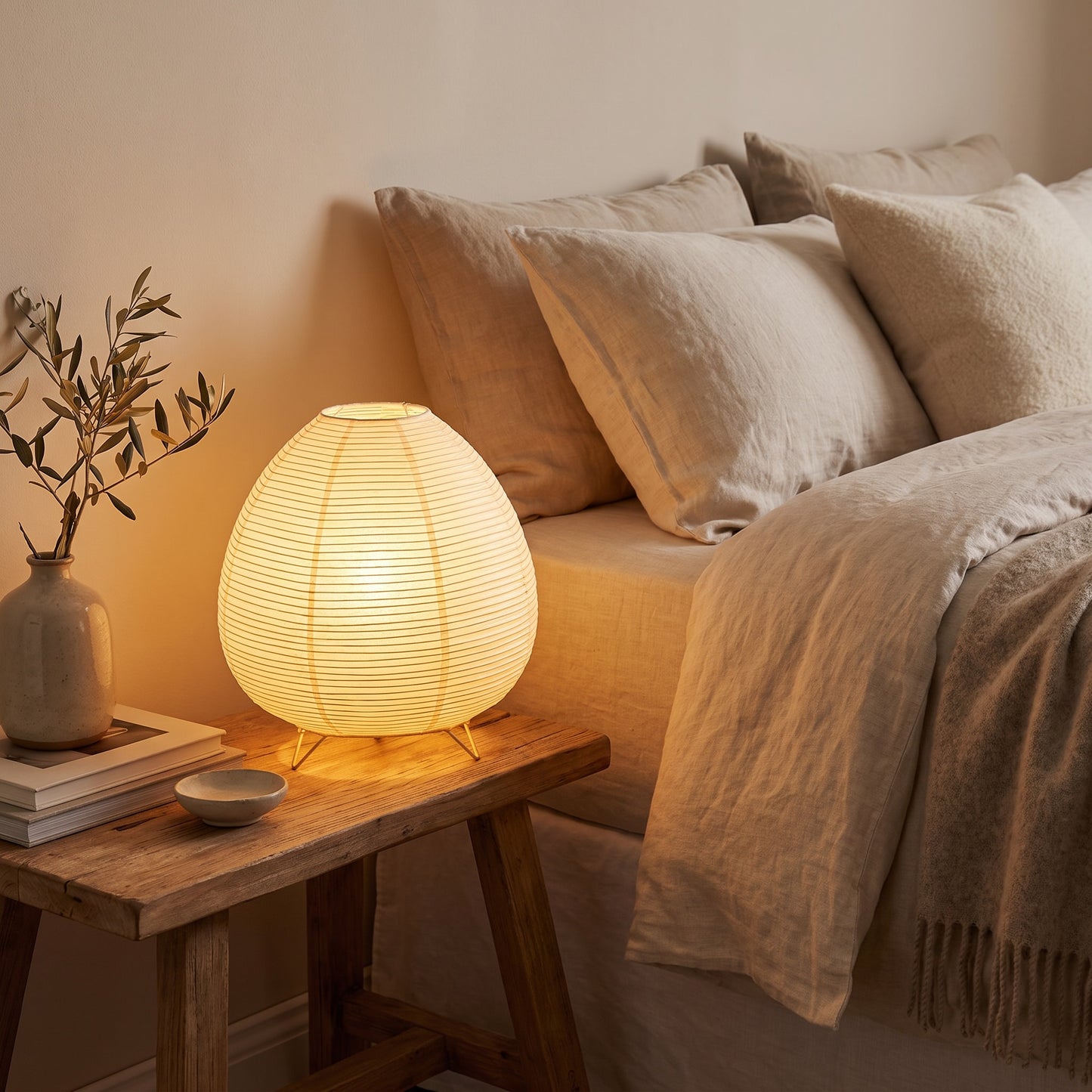 Paper Lantern Table Lamp | Japanese Rice Paper LED Lamp for Bedroom & Living Room
