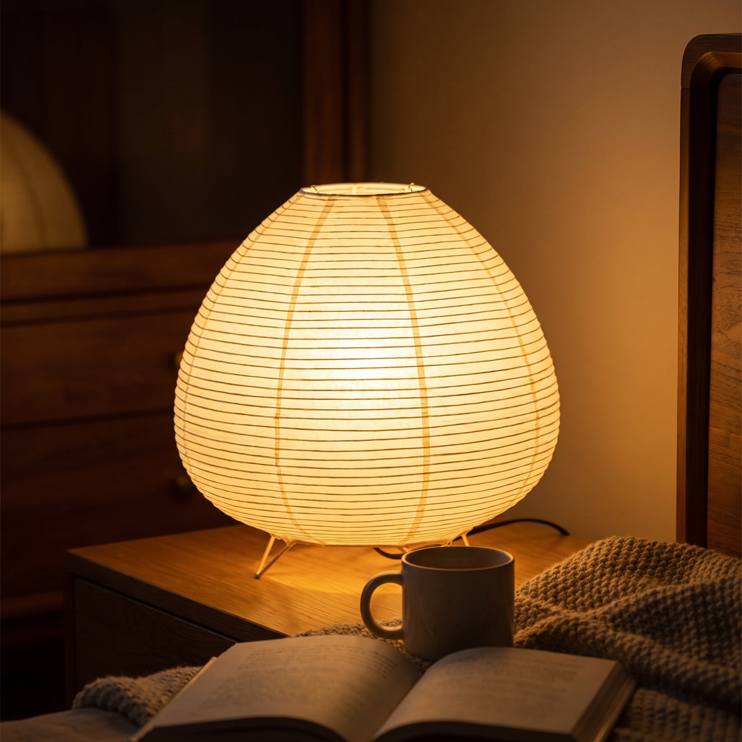 Paper Lantern Table Lamp | Japanese Rice Paper LED Lamp for Bedroom & Living Room