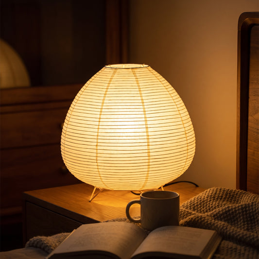 Paper Lantern Table Lamp | Japanese Rice Paper LED Lamp for Bedroom & Living Room