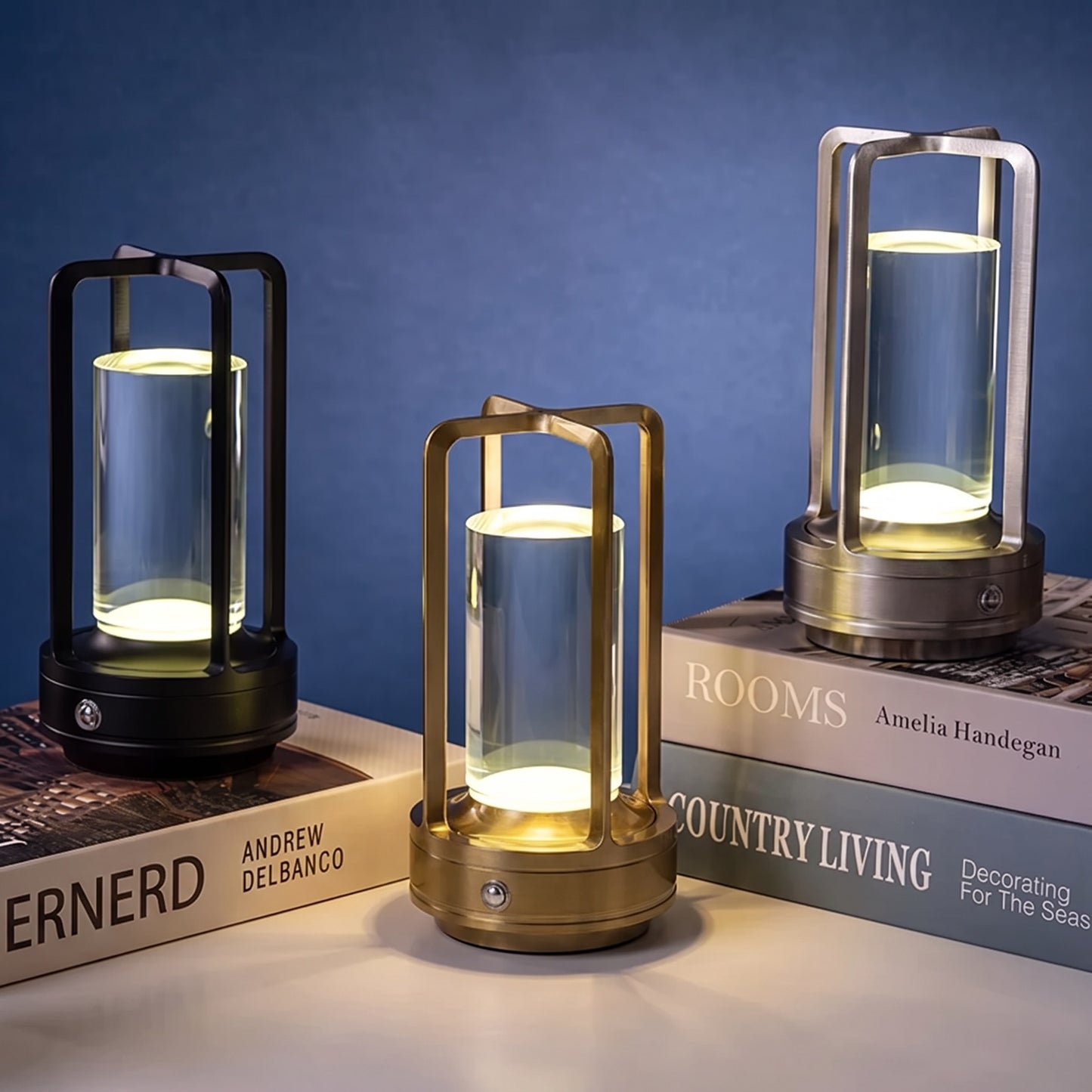 Cordless Table Lamp | Crystal Lantern LED Touch Lamp, Rechargeable & Dimmable