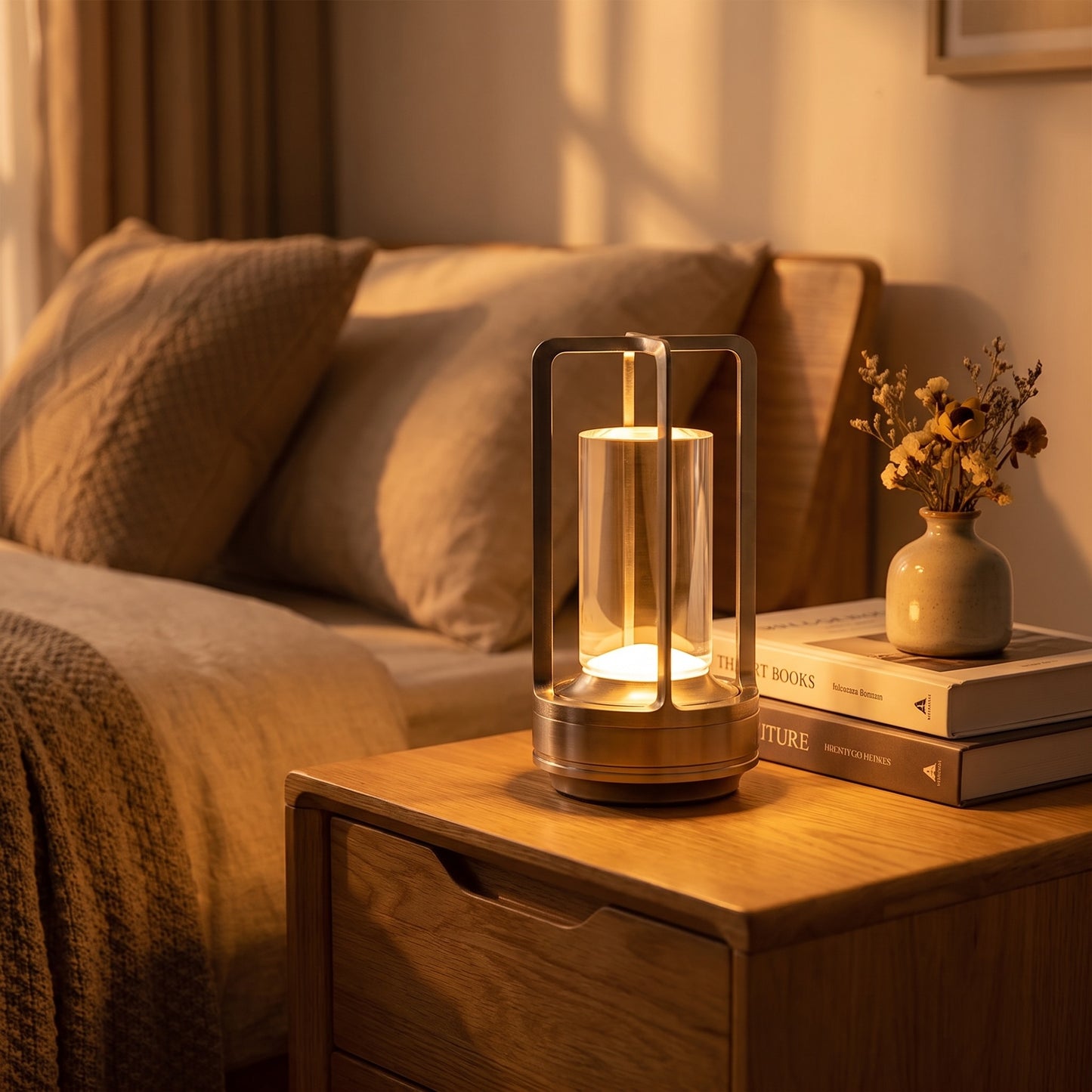 Cordless Table Lamp | Crystal Lantern LED Touch Lamp, Rechargeable & Dimmable