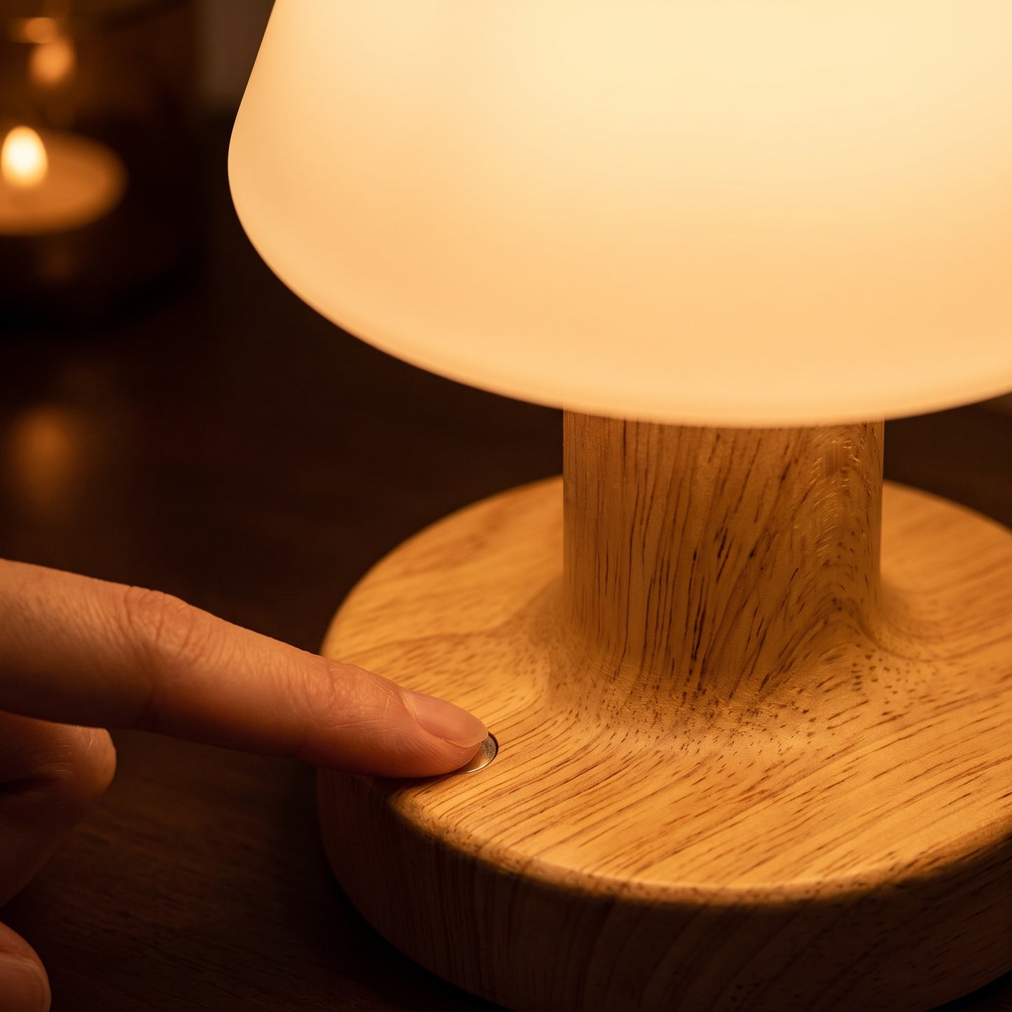 Bedside Table Lamp | Wood-Grain LED Touch Lamp, Rechargeable & Dimmable