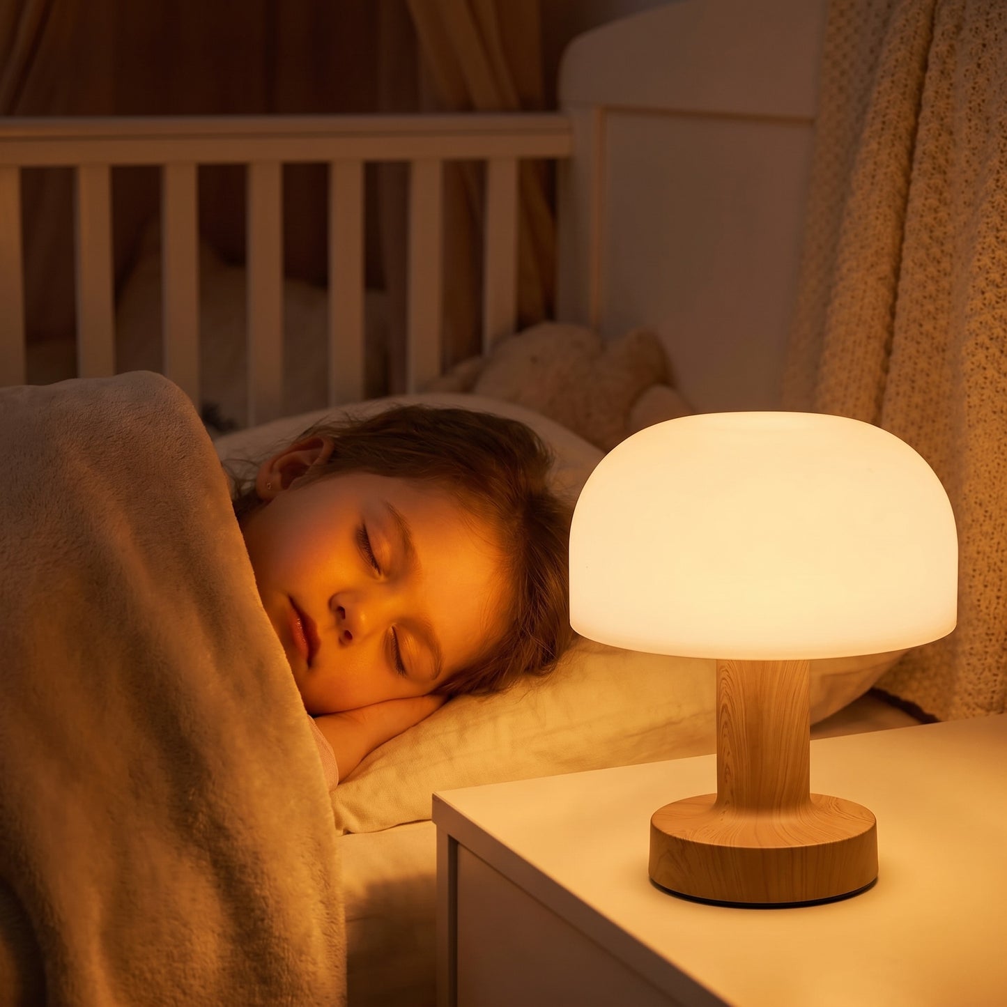 Bedside Table Lamp | Wood-Grain LED Touch Lamp, Rechargeable & Dimmable