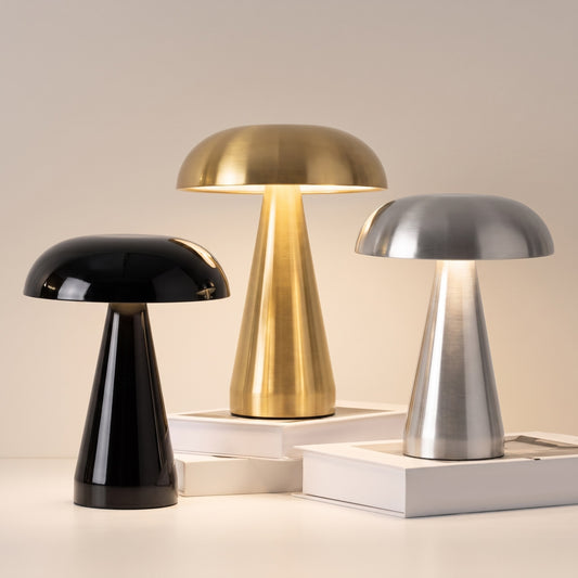 Mushroom Lamp | Metal Cordless LED Touch Lamp for Bedside & Bar