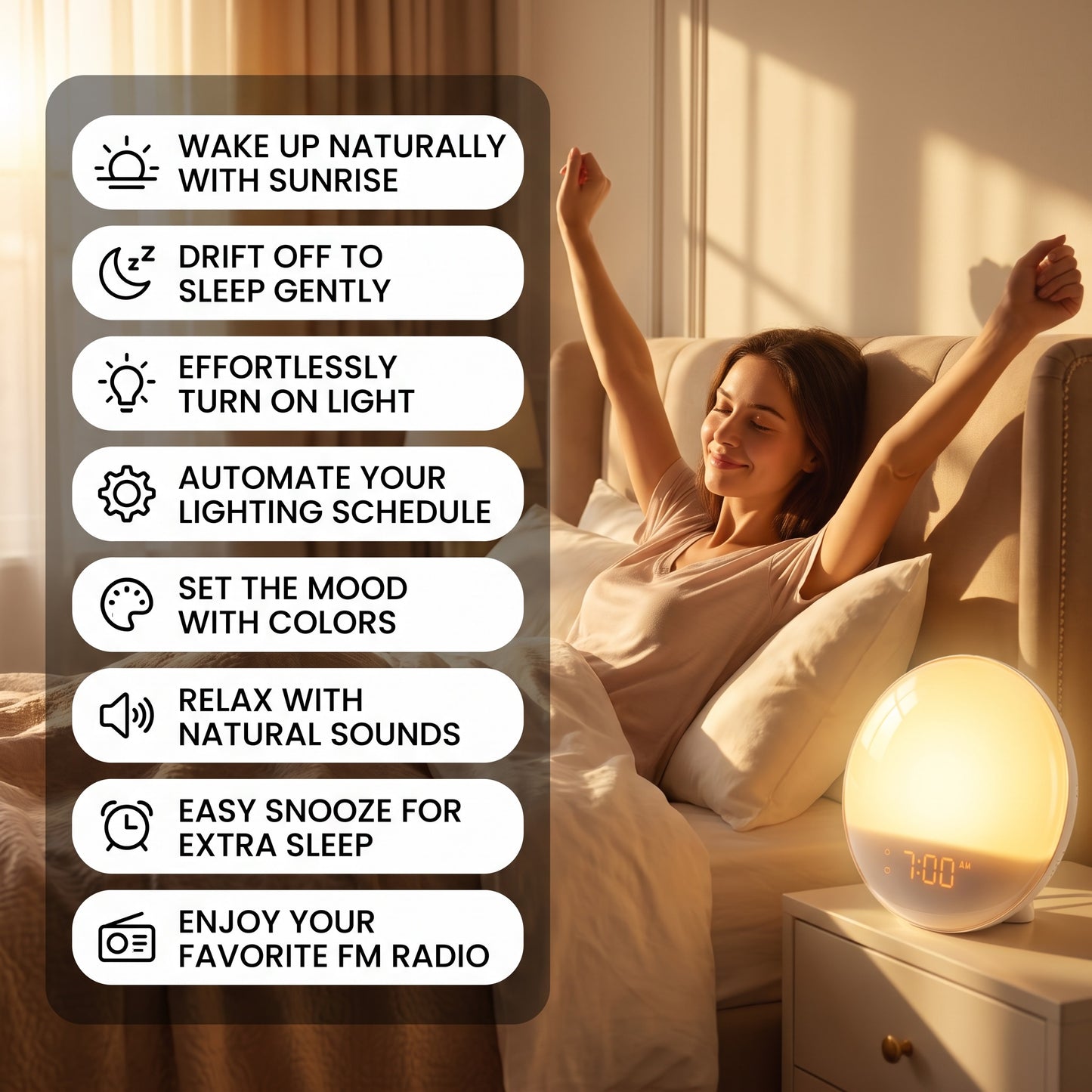 Sunrise Alarm Clock | Wake-Up Light with FM Radio & Night Light