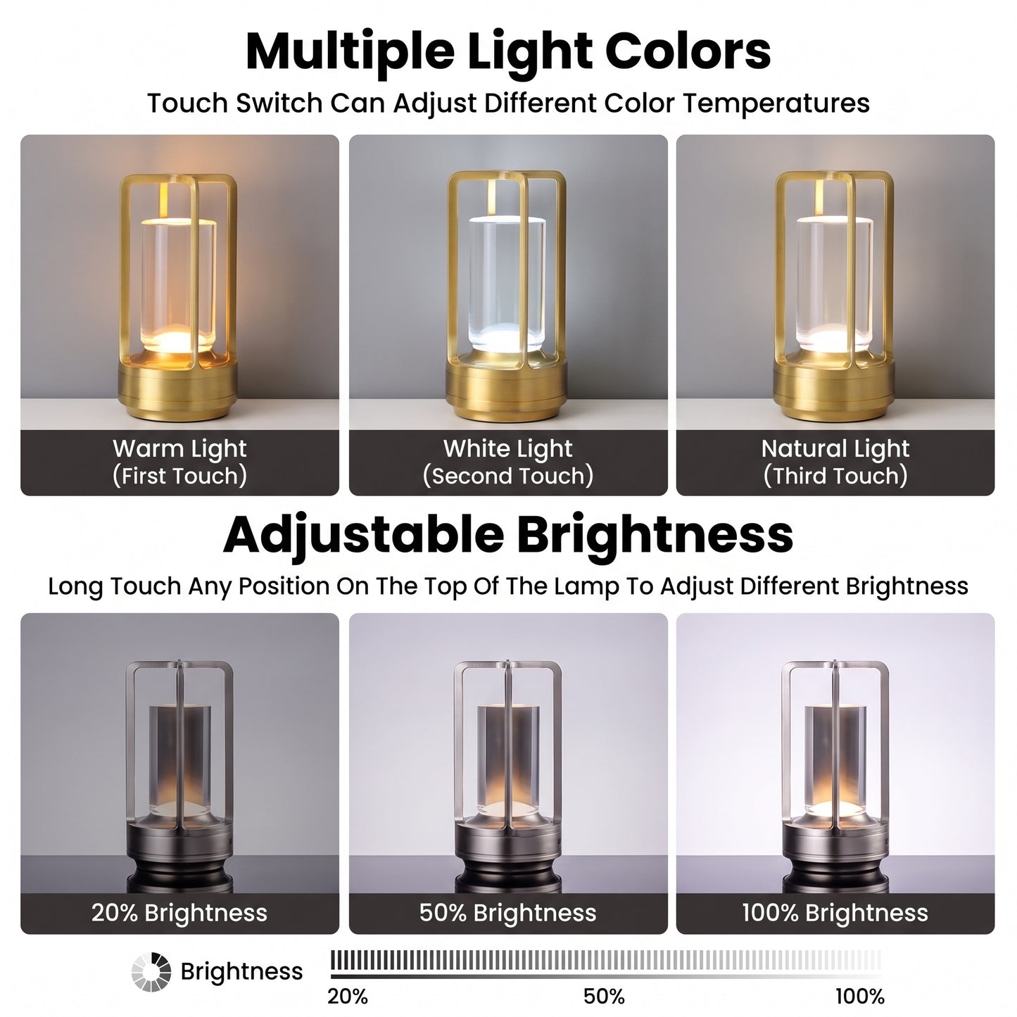Cordless Table Lamp | Crystal Lantern LED Touch Lamp, Rechargeable & Dimmable