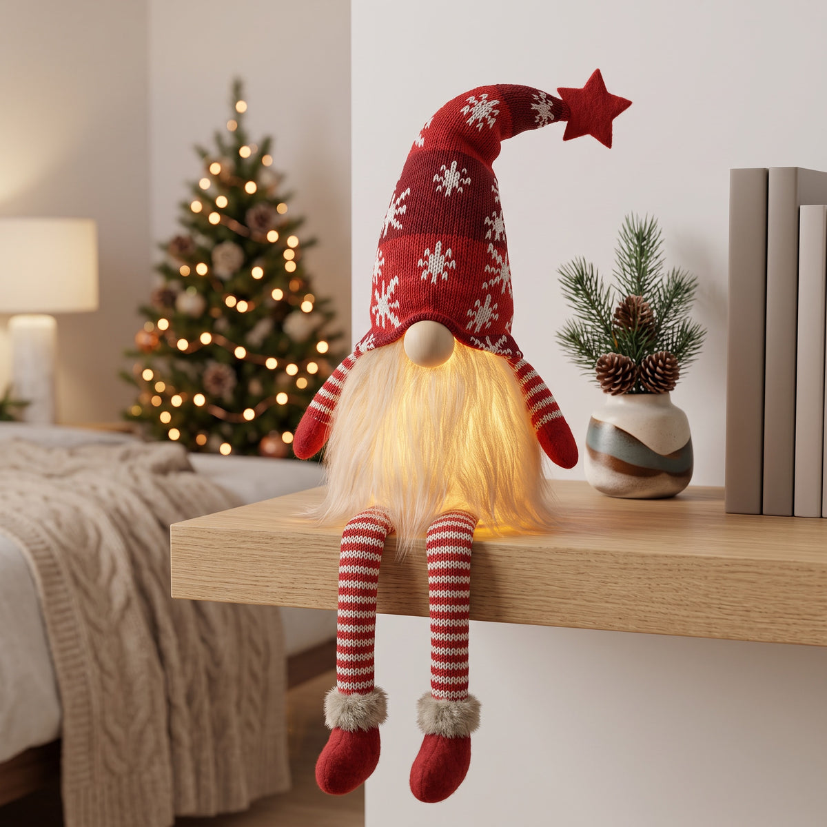 Christmas Gnome Doll | Light Up Ornamental Xmas Gnomes | Indoor Xmas Decorations | For Home, Living Room, Children's Bedroom & Holiday Decor