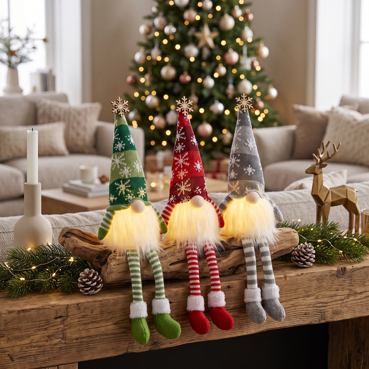 Christmas Gnome Doll | Light Up Ornamental Xmas Gnomes | Indoor Xmas Decorations | For Home, Living Room, Children's Bedroom & Holiday Decor