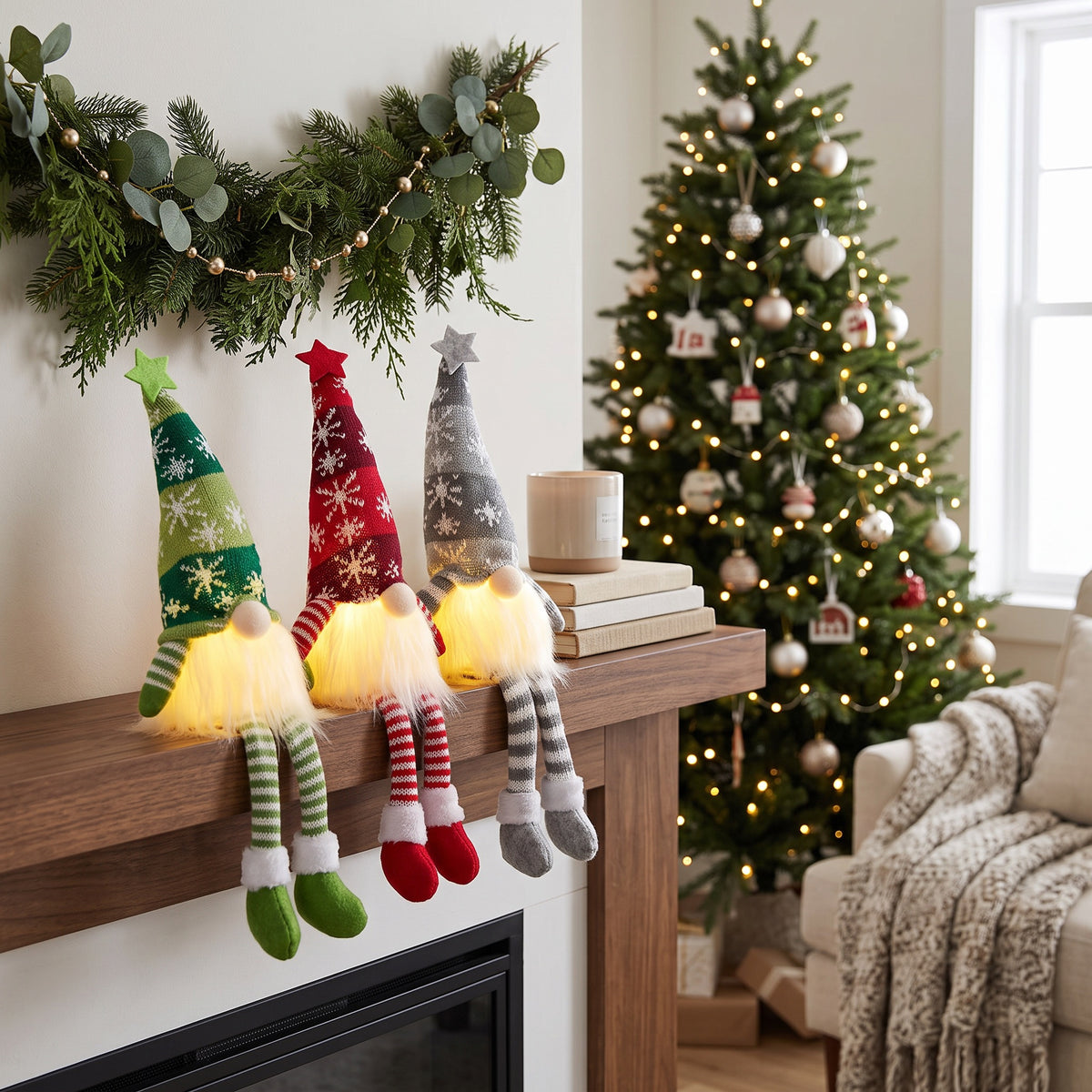 Christmas Gnome Doll | Light Up Ornamental Xmas Gnomes | Indoor Xmas Decorations | For Home, Living Room, Children's Bedroom & Holiday Decor