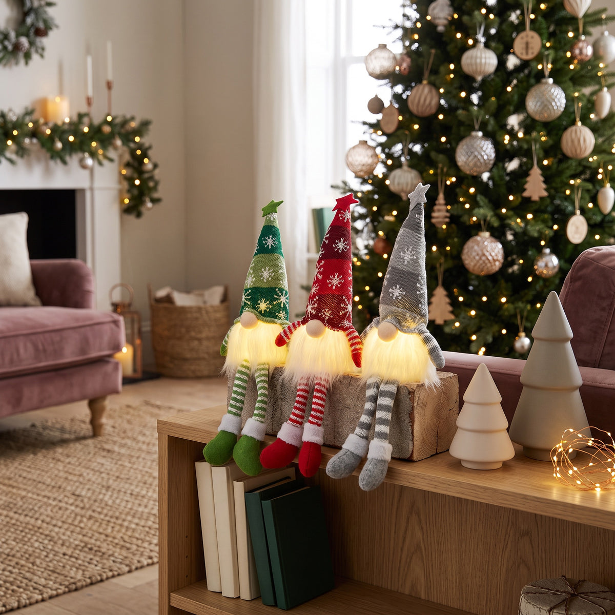 Christmas Gnome Doll | Light Up Ornamental Xmas Gnomes | Indoor Xmas Decorations | For Home, Living Room, Children's Bedroom & Holiday Decor