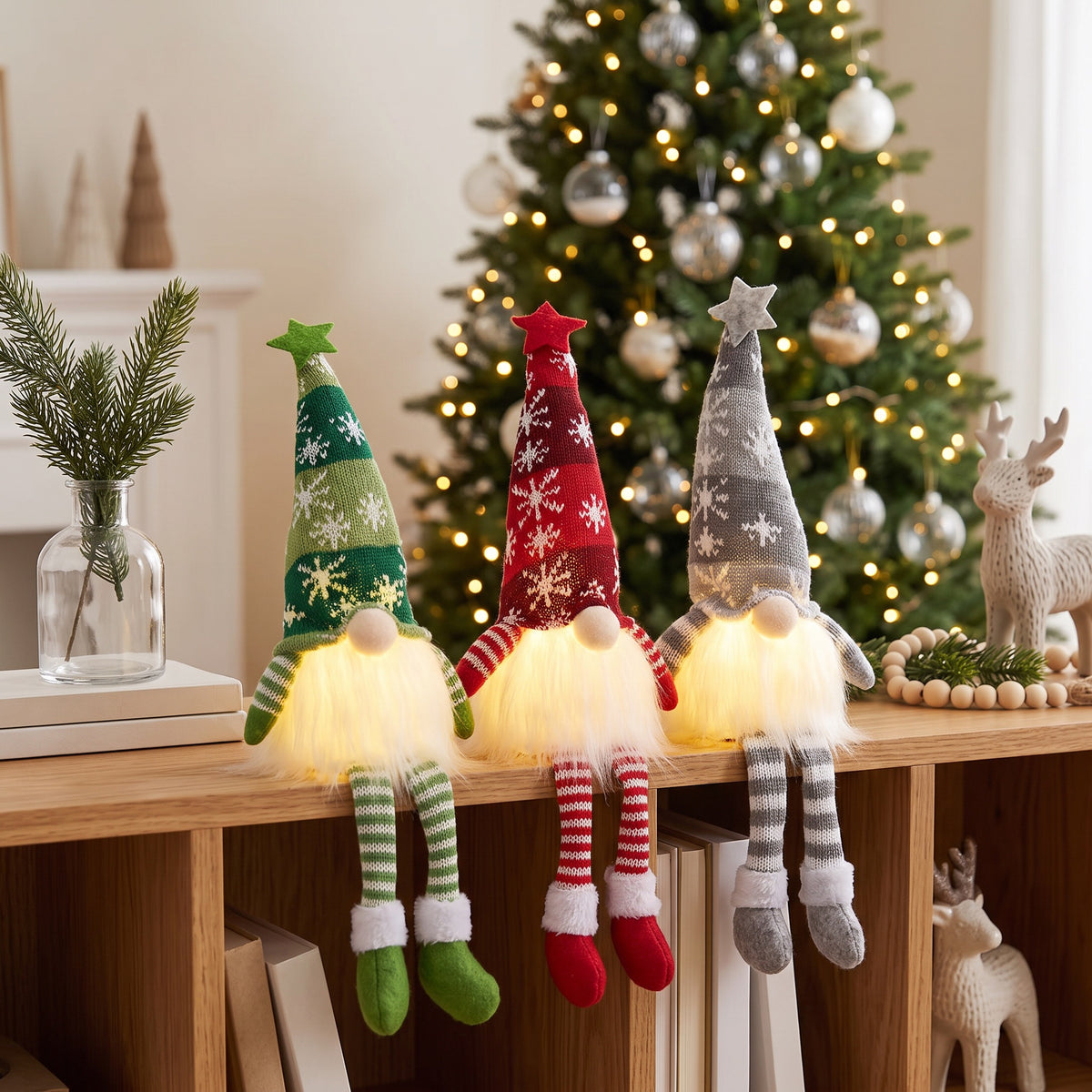 Christmas Gnome Doll | Light Up Ornamental Xmas Gnomes | Indoor Xmas Decorations | For Home, Living Room, Children's Bedroom & Holiday Decor