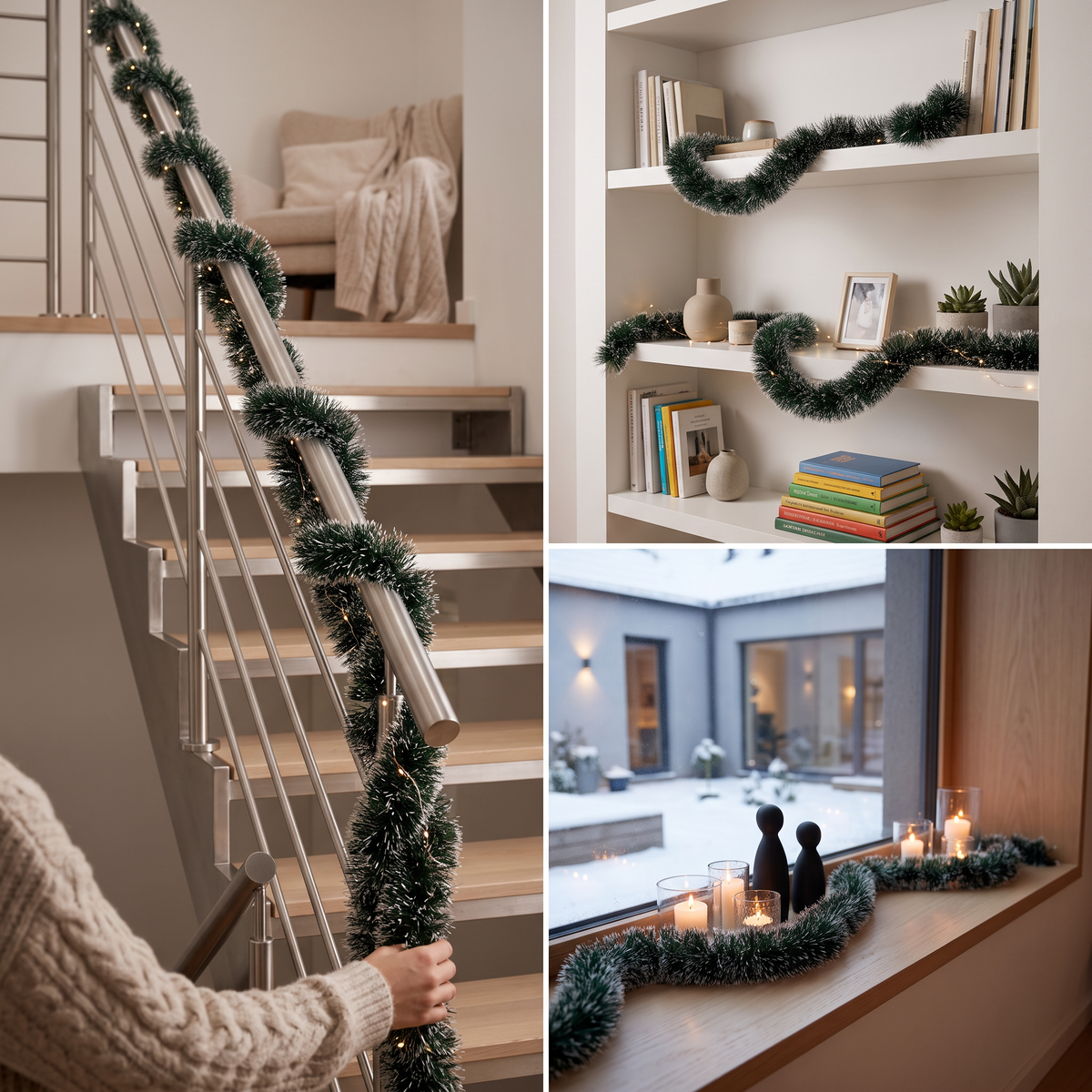 Christmas Garland | Indoor Xmas Decorations | For Home, Living Room, Bedroom, Restaurant & Events | Dark Pine Green & Snow White Tips