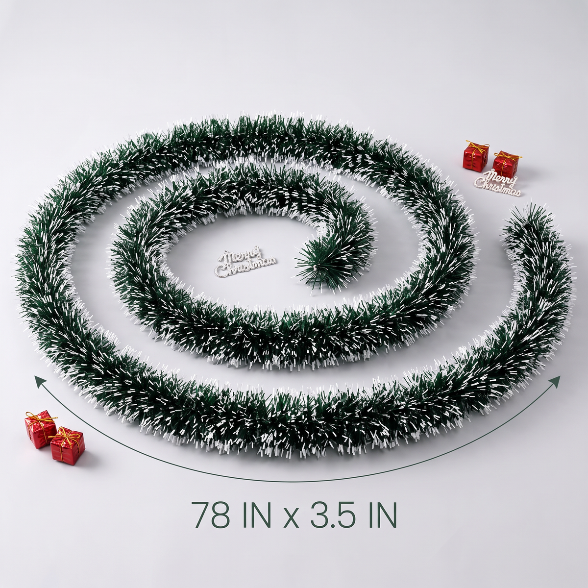 Christmas Garland | Indoor Xmas Decorations | For Home, Living Room, Bedroom, Restaurant & Events | Dark Pine Green & Snow White Tips