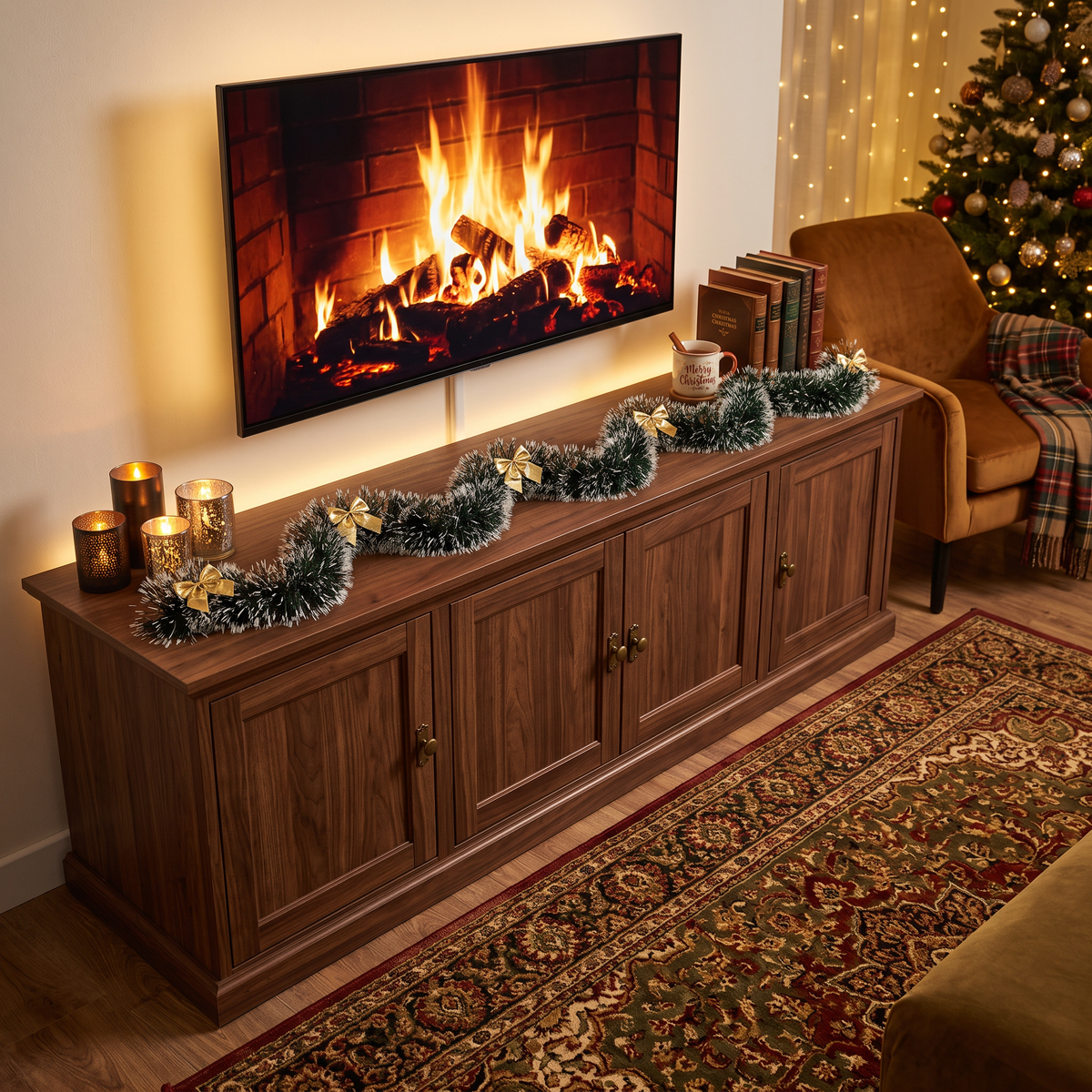 Christmas Garland | Indoor Xmas Decorations | For Home, Living Room, Bedroom, Restaurant & Events | Dark Pine Green & Snow White Tips