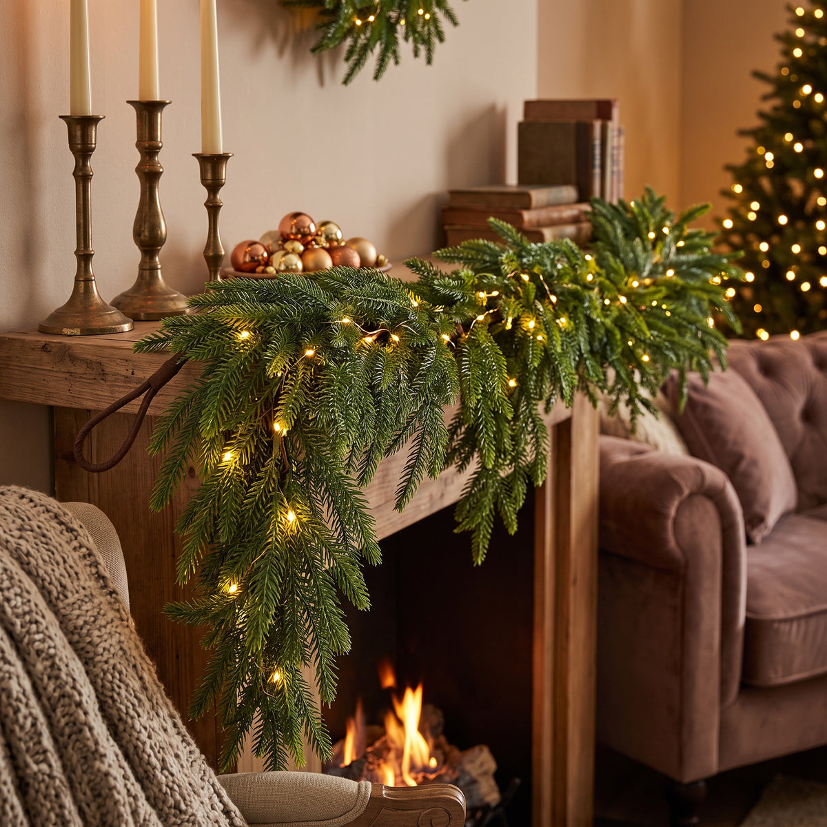 Faux Garland | Artificial & Synthetic Realistic Norfolk Pine Green | Indoor / Outdoor Xmas & Fall Decorations | For Front Door, Home, Living Room, Restaurant & Event Decor