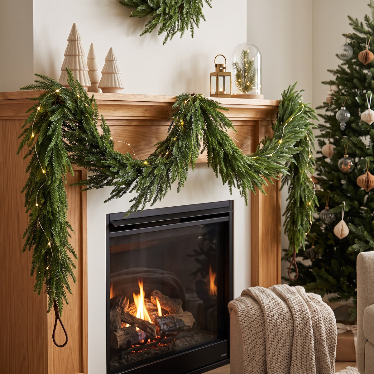 Faux Garland | Artificial & Synthetic Realistic Norfolk Pine Green | Indoor / Outdoor Xmas & Fall Decorations | For Front Door, Home, Living Room, Restaurant & Event Decor