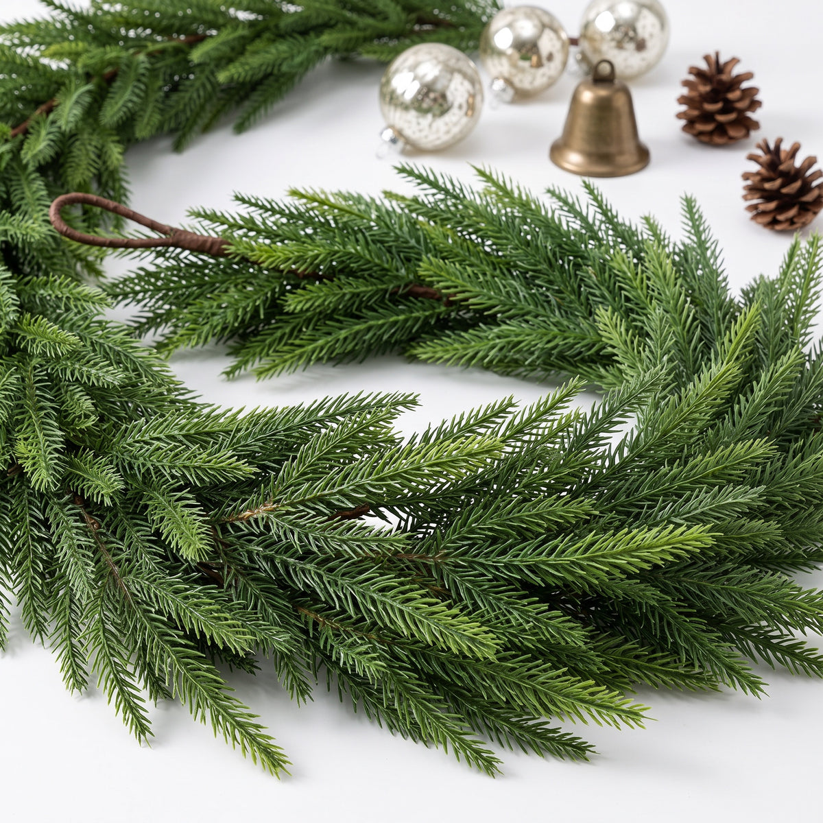 Faux Garland | Artificial & Synthetic Realistic Norfolk Pine Green | Indoor / Outdoor Xmas & Fall Decorations | For Front Door, Home, Living Room, Restaurant & Event Decor