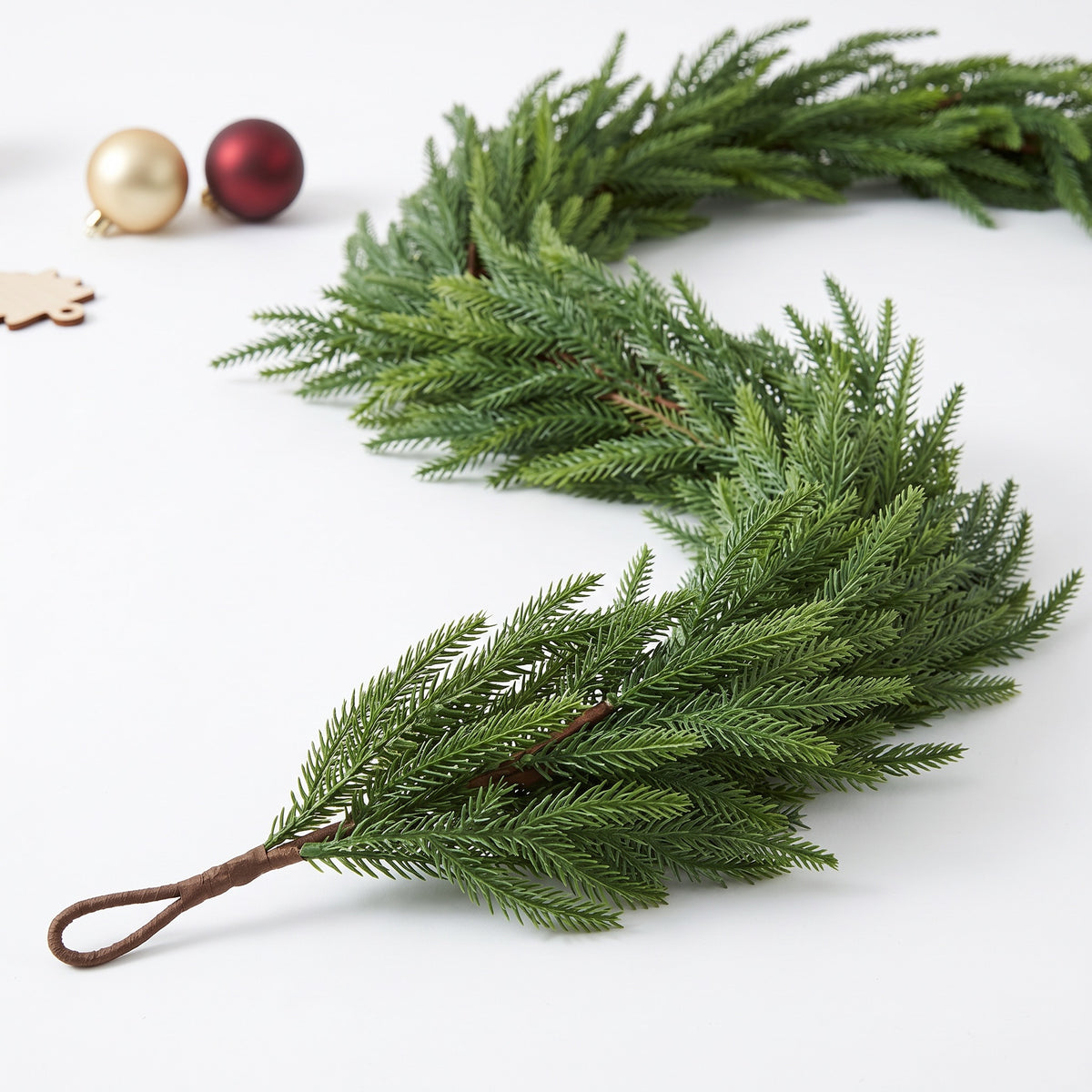 Faux Garland | Artificial & Synthetic Realistic Norfolk Pine Green | Indoor / Outdoor Xmas & Fall Decorations | For Front Door, Home, Living Room, Restaurant & Event Decor