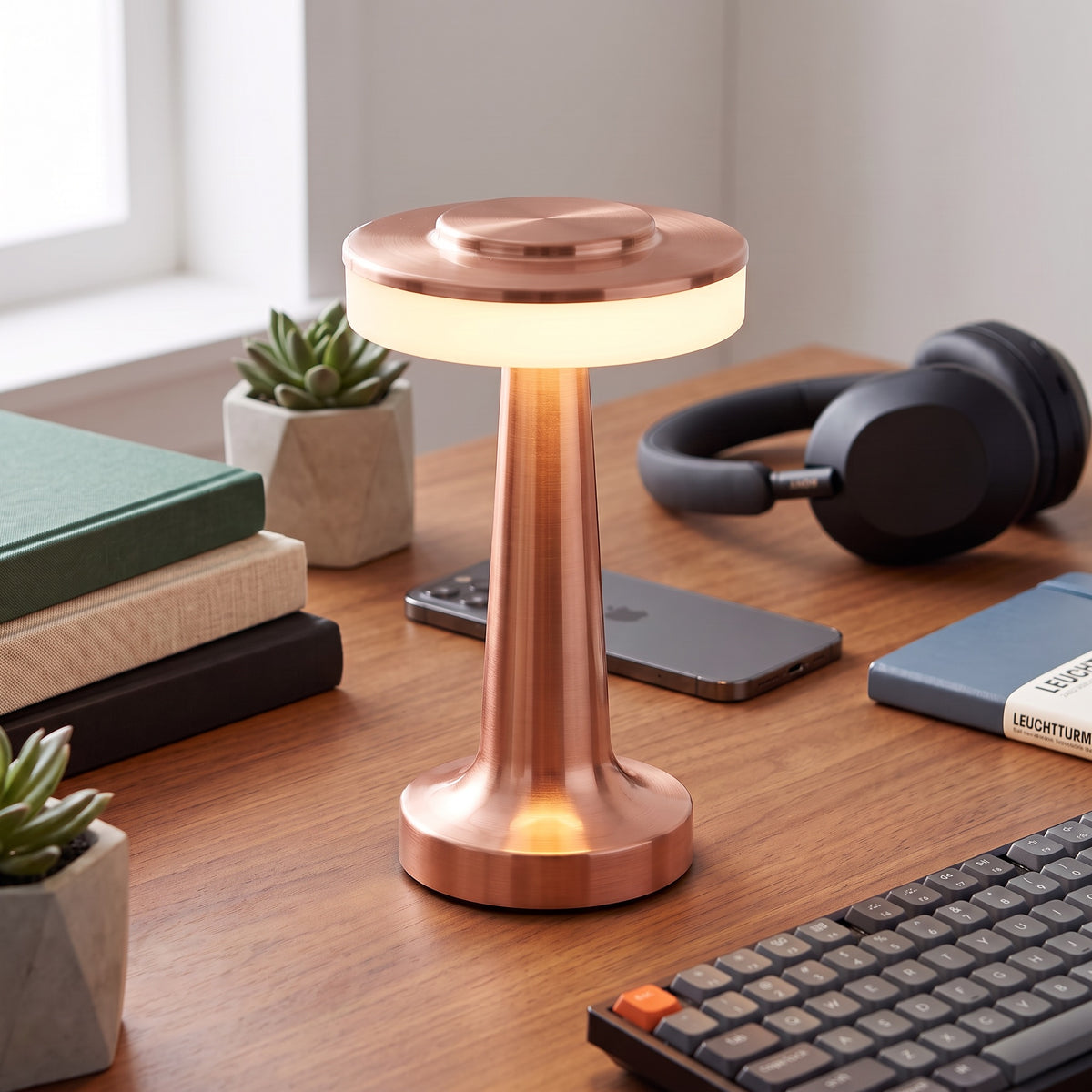 Cordless LED Desk Lamp | Rechargeable Dimmable Table Lamp for Home Office, Bedside & Reading | USB-C Touch Control